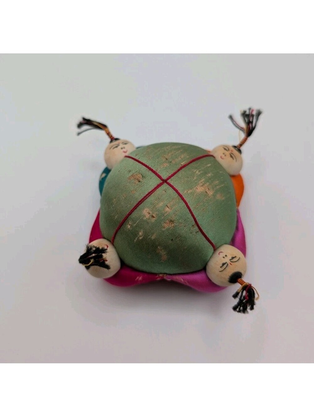 Vintage Chinese Silk Four Children Pincushion Hand Sewn Doll Folk Art Sewing Pin